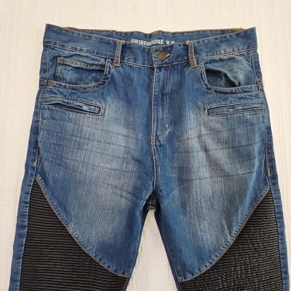 Grindhouse Denim Moto Jeans Men's 38x34 Double Padded Knee Whiskered EUC Cycling - Picture 6 of 16